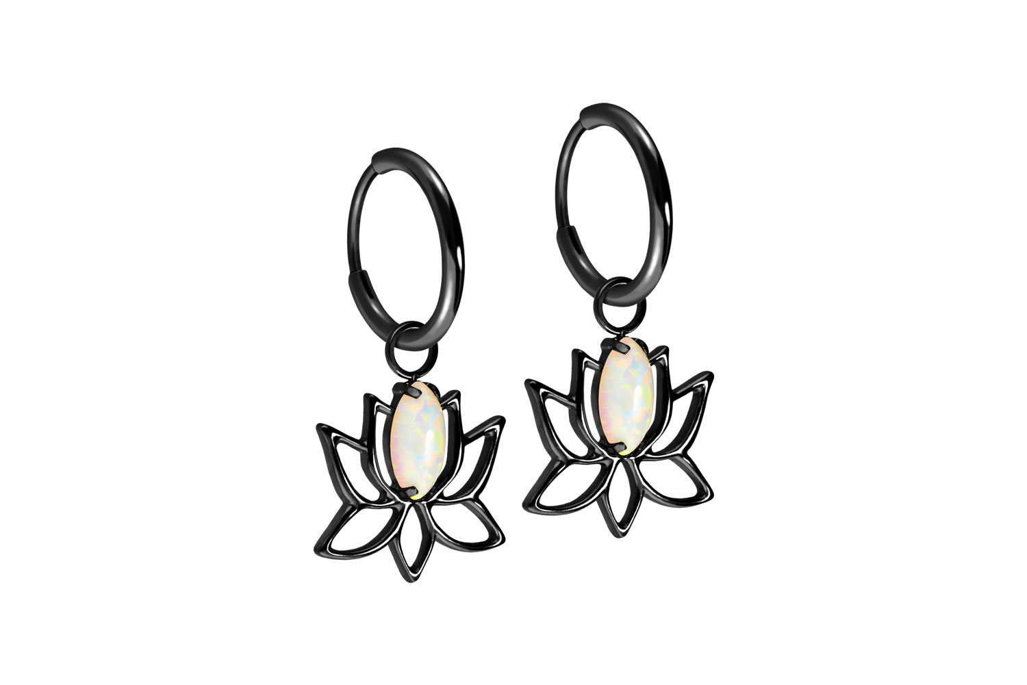 Titan Ohrclicker Creolen LOTUSBLÜTE + SYNTHETISCHER OPAL von Piercingline